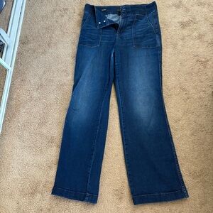 White House Black Market Dark Blue Flare Jeans Extra High-Rise Trouser Size 8